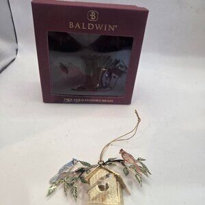 Baldwin Birdhouse Ornament 24KT Gold Finished Brass Hanging Enamel Holiday Decor